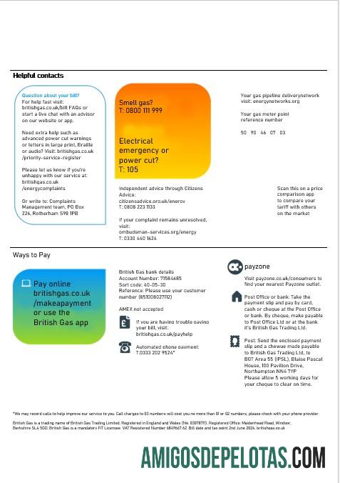 em branco Projeto de lei de serviços públicos de gás britânico do Reino Unido, modelo Word e PDF, 2 páginas 3